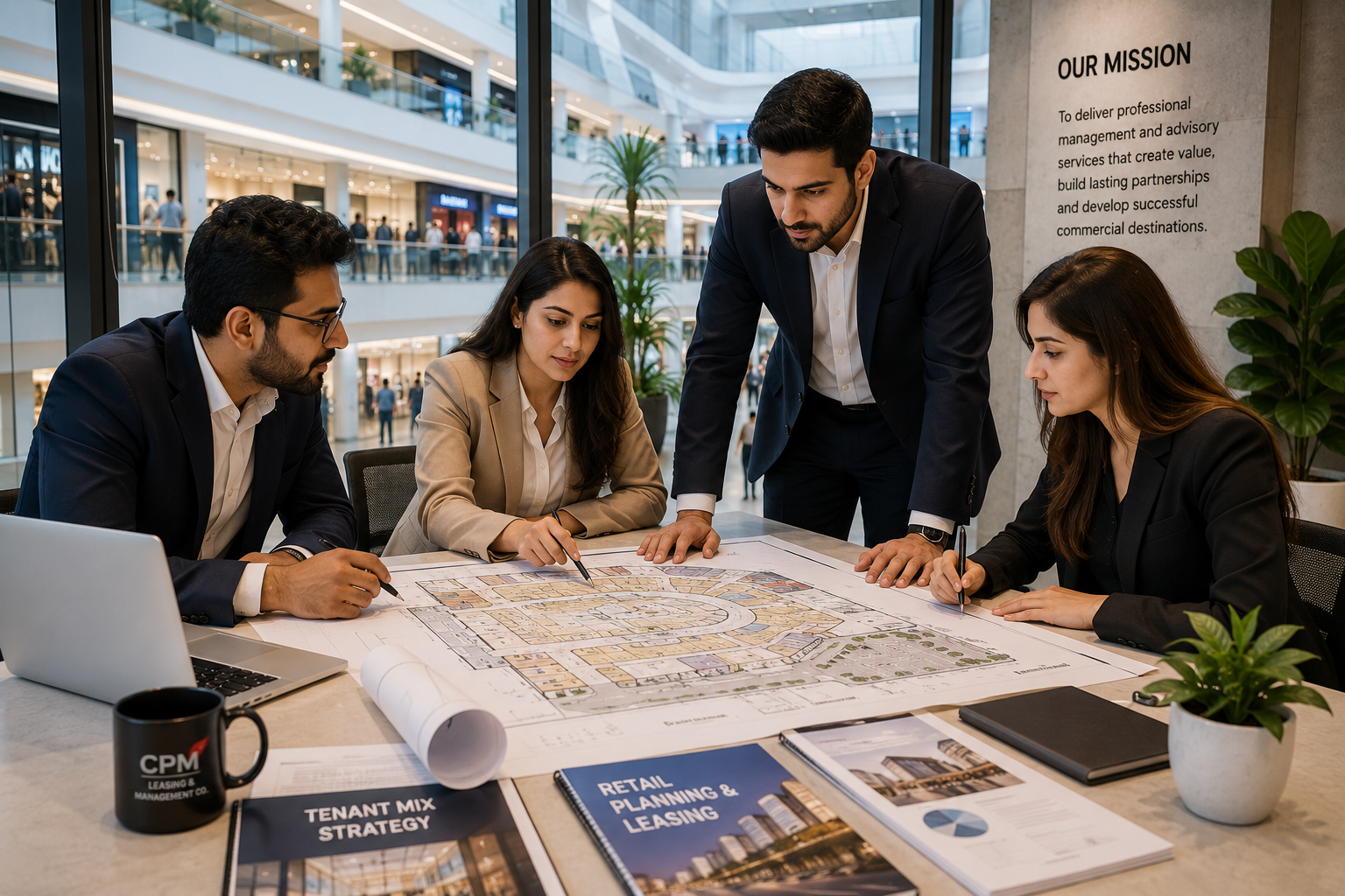 Commercial property team reviewing retail planning and leasing strategy