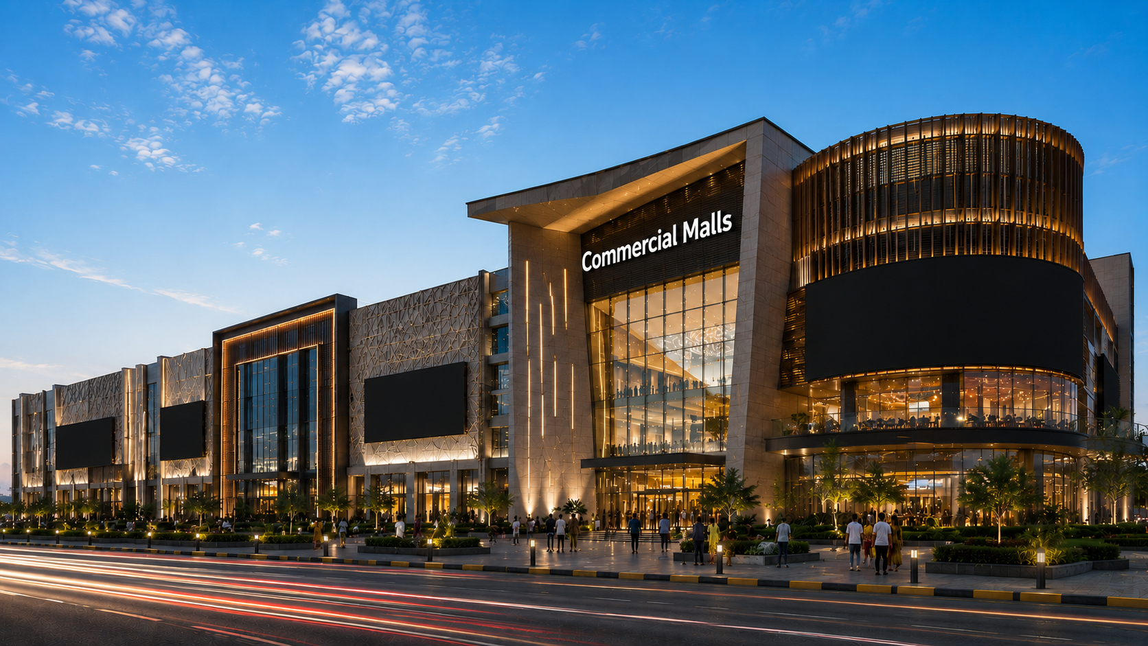 Modern commercial mall exterior